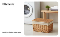 Lidded Wicker Basket Multi-Purpose Woven Hamper with Lid Removable Liner