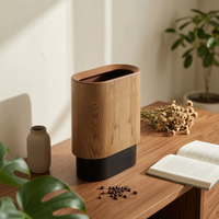 Slim Waste Bin No Lid Wood-Grain Waste Bin Decorative