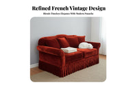 French Inspired Skirted Velvet Sofa Sumptuous Upholstery Upholstered Couch Designer Piece Living Room Furniture Vintage Aesthetic for Interior Designers, Homeowners, Families, Lounge, Boutique Hotel, Apartment, Reception Area