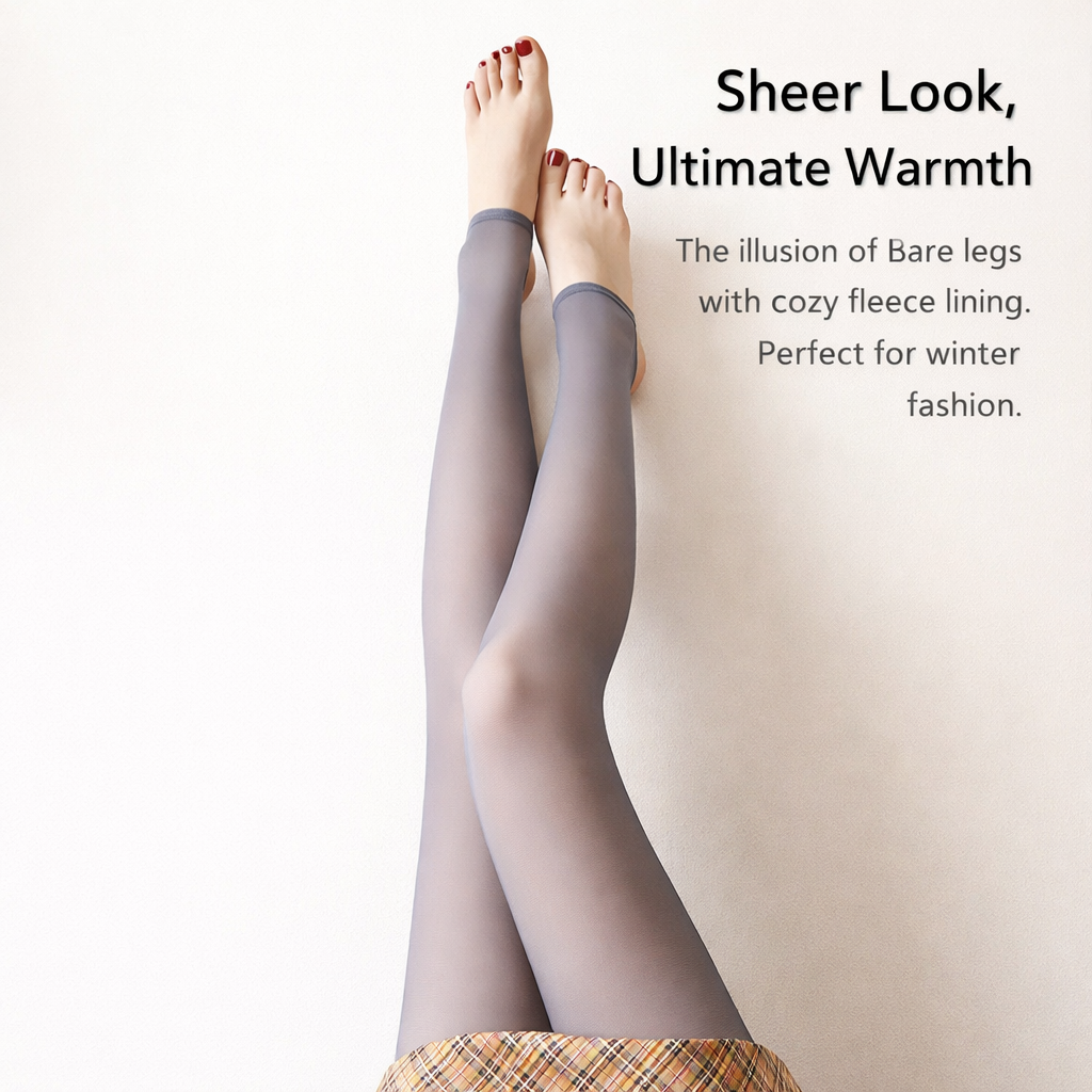 Fleece Lined Tights for Women with 300g Thermal Insulation for Winter Wear, Opaque with Fake Translucent Design, Footed Style