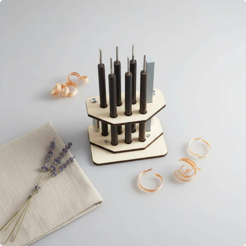 Wooden Carving Tool Rack Round Slots Carving tools Rack Metal Fasteners Storage