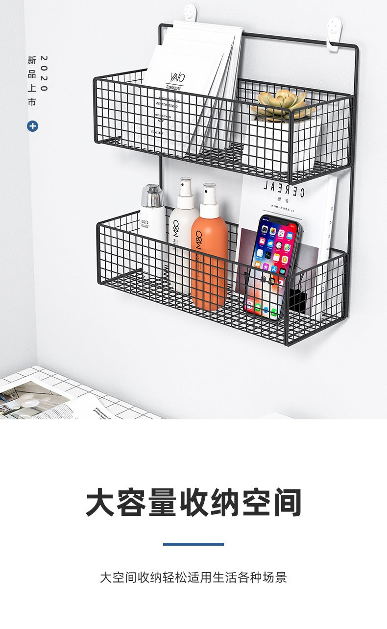墙上置物架床头书架挂墙墙面免打孔墙壁壁挂收纳卧室创意架子支架 黑色中号标准