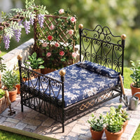 Metal Dollhouse Bed with Mattress Vintage Style Furniture Realistic for Diorama