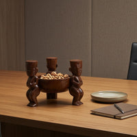Carved Tabletop Bowl Wood-Like Finish Three-Legged Pedestal Bowl for Display Ornament