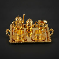 8 Pieces Metal Miniature Tea Set with Tray Elegant Dollhouse Tea Set Silver Detailed for Photographers