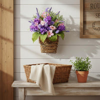 Violet Lavender Door Hanger Family Appreciation Day Gift Artificial Flower Hanging Basket Ready to Hang Artificial Hanging Flower Basket for Porch