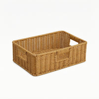 Imitation Rattan Basket Open-Top Shallow Storage Bin Sturdy for Closet, Pantry