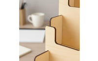 4-Tier Sticker Holder Easy to See Wooden Sticker Rack Slanted Tiers Step Display Shelf for Countertop