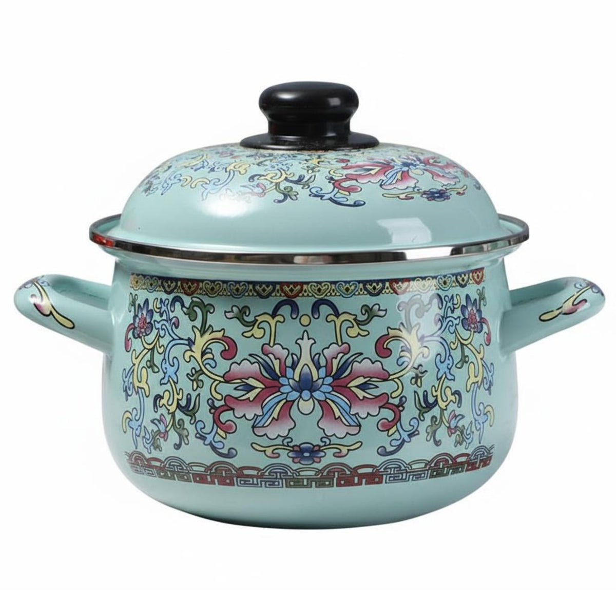 Enamel Soup Pot Decorative Print Enamel Stockpot Easy to Clean