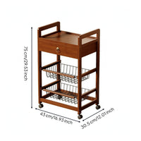 Rolling Kitchen Rack with Baskets Space-Saving Wire Storage Rack Multifunctional Storage Cart with Wooden Tabletop for Pantry