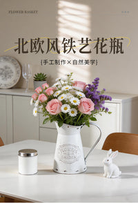 跨境北欧风复古奶壶花桶铁质花瓶家居装饰插花花瓶
