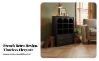 Black Display Cabinet Vintage Design Sideboard Retro-Modernperiod Modern & Design Glass Doors for Residents, Families, Hallway
