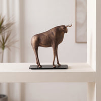 Bull Sculpture Abstract Bull Statue Antique-Evocative Sculpture with Base for Art Collectors, Office, Entryway