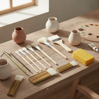 12 Pieces Craft Brush Kit with Sponge Long-Handled Ceramic Glaze Brush Soft