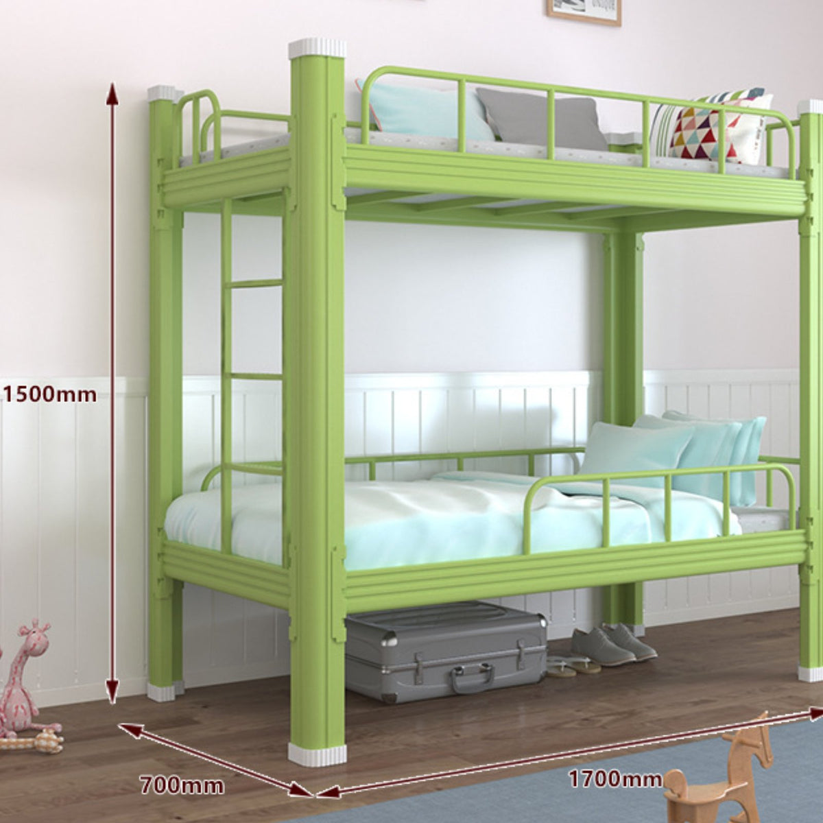 1 Metal Bunk Bed with Full Length Guardrails Steel Frame Durable Construction Space-saving Design Suitable for Children Dorm Room Apartment Students Daycare
