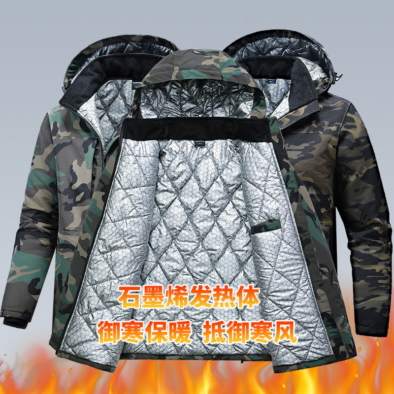 冬季男款防水棉服耐磨加厚保暖石墨烯棉袄大码防寒冷库迷彩劳保服