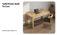 Solid Wood Desk Minimalist Wooden Study Table Modern Computer Workstation Sturdy Writing Desk for Students Adults Suitable for Home Office Bedroom Small Areas