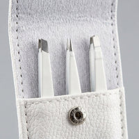 Stainless Steel Tweezers for Eyebrow Shaping, 4 Piece Professional Grooming Kit for Women and Plucking Tools for Ingrown Splinter Removal with Leather
