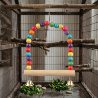 Parrot Swing Arch Wooden Avian Perch, Colorful Parrot Toy with Hanging Bell for Entertainment