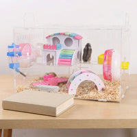 Large Hamster Cage with Double Layer Design, Acrylic Transparent Hamster Cage with Tunnels, Flat Base Starter Kit for Dwarf Hamster and Pet Mice