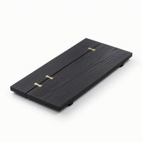 Wood Tea Tray with Brass Accents Artisanal Rectangular Tea Board Low-Silhouette