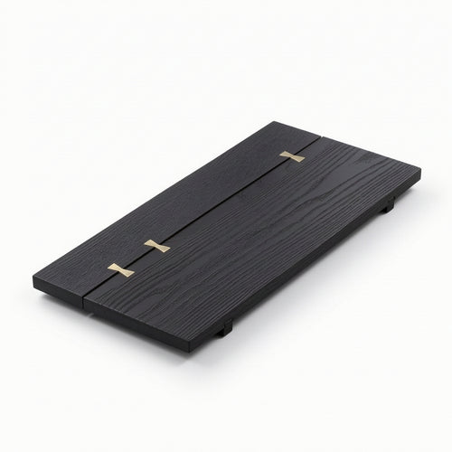 Wood Tea Tray with Brass Accents Artisanal Rectangular Tea Board Low-Silhouette