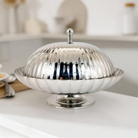 Large Stainless Steel Fruit Bowl and Snack Tray in Modern Minimalist Style