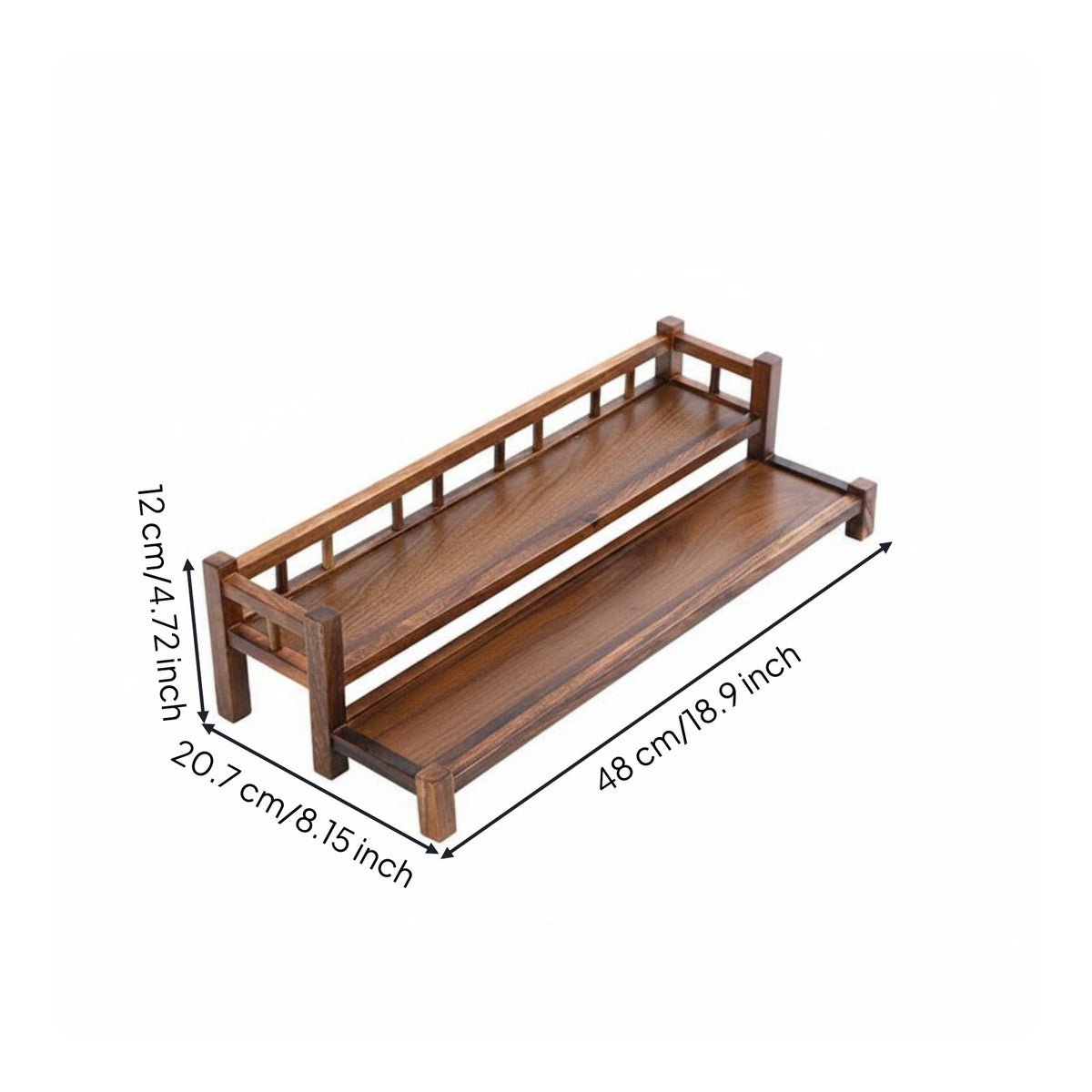 Double Layer Tea Stand Walnut Wood Bamboo Cup Holder Shelf Anti-Drop Guard