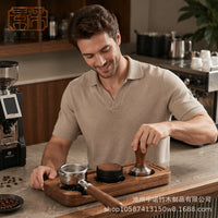 Walnut Coffee Tamper Storage Board with 8-Shape Distributor and Portafilter Holder Set