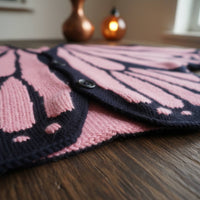 Butterfly Cardigan Wing-Shaped Panels Open Front Ruana Wrap Jacquard Knit