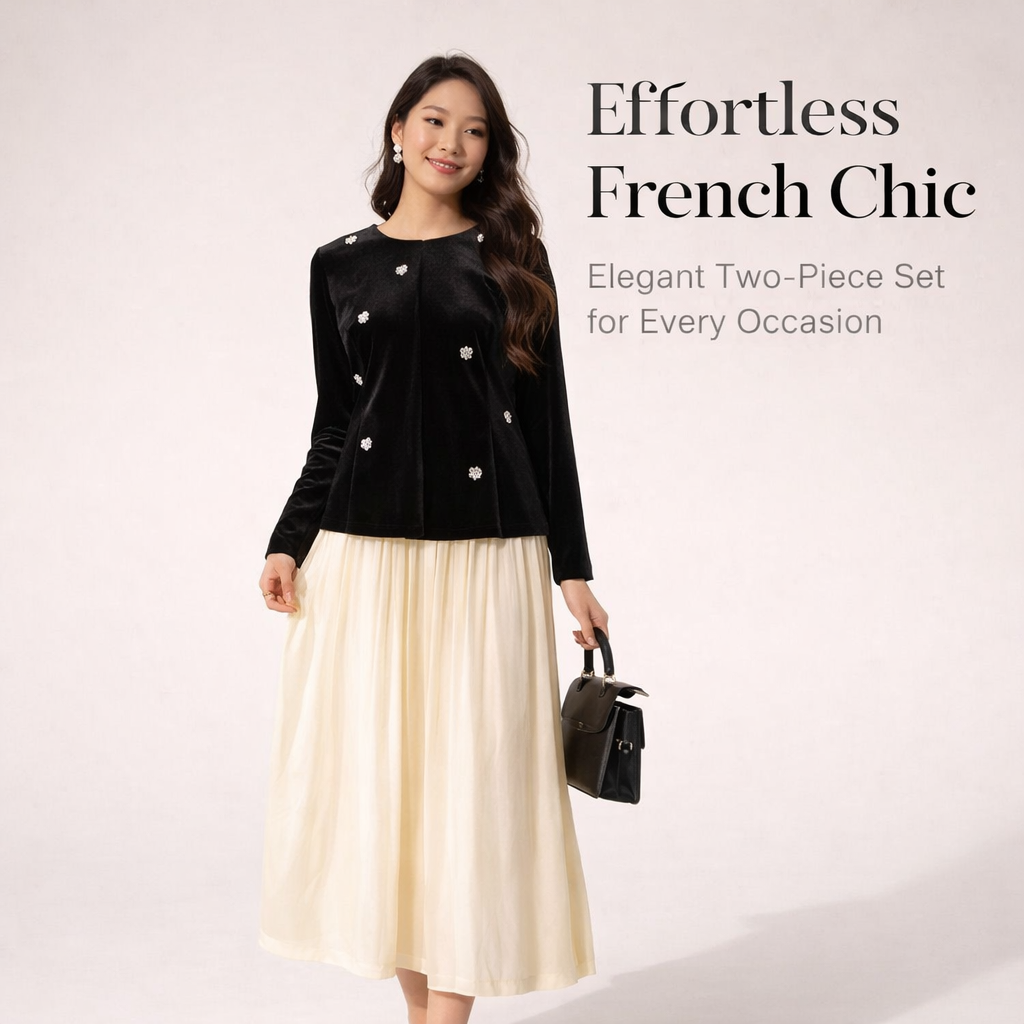 Mother of the Bride Outfits Two Piece Set with Long Sleeve Top, Plus Size Women Business Casual Matching Blend Office Wear