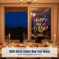 Seasonal Holiday Glass Sticker, 2026 Horse Year New Year Pane Decal, Door Decoration, Abstract Art, Colorful Design