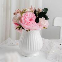 White Vase Minimalist Ceramic Look Vase for Living Room, Desktop