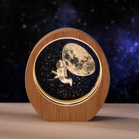 3D Internal Engraved Crystal Night Light with Wooden Base