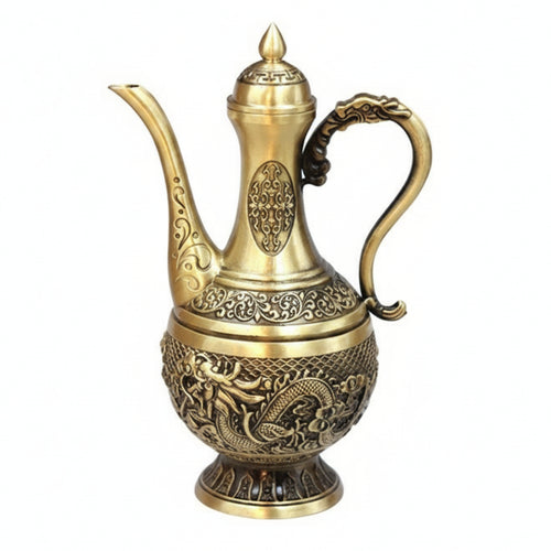 Beverage Ewer Ornament Brass-Colored Pitcher Embossed for Display Shelf