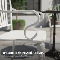 White Metal Table and Chair Set Retro Design Ornate 3-Piece Table and Chair Set Rust-Resistant Weather-Resistant for Balcony