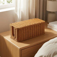 Rattan-Cord-Hider Box Desktop Lidded Cable Box Decorative Handwoven Cord Hider