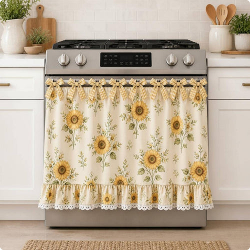 Farmhouse Oven Skirt Cotton Blend Oven Door Curtain Handmade Look for Kitchen