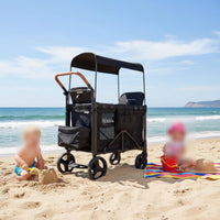 2 Child Wagon Pushchair Metal Frame Foldable Wagon Pushchair Storage Pockets for Camping