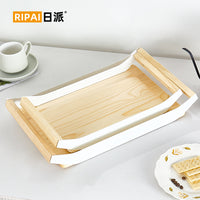 Wooden Rectangular Serving Tray with Handles for Bread and Snacks