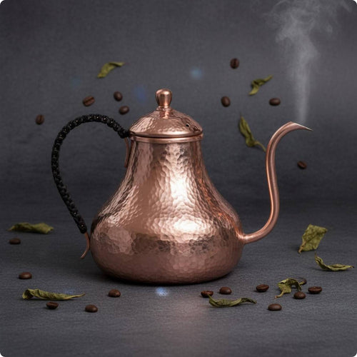 Handmade Copper Coffee Pot Vintage Style Copper Pouring over Kettle All Stovetops Cookware for Camping, Outdoor