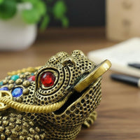 Hollow Brass Toad Figurine Jewel Inlaid Three-Legged Wealth Frog for Living Room