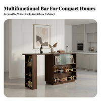 1 Piece Extendable Bar Table Cabinet Retractable Sideboard Sintered Stone Top Fluted Glass Storage Suitable for Entertainers Adults Living Room Divider Kitchen Home Decoration