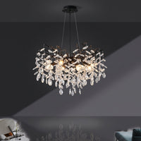 Black Chandelier with Crystal Pendants Dimmable Branch Chandelier Organic Ceiling Light Fixture Clear for Dining Room, Bedroom