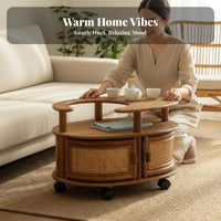 2-Tier Rolling Trolley Woven Design Crescent-Shaped Rolling Cabinet for Bedroom
