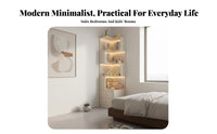 Space-Saving Corner Bookshelf with Cabinet Multi-Functional Integrated Corner Bookcase Cabinet Rounded Corners L-Shaped Nightstand with Shelves Sturdy Construction for Apartment Dwellers, Book Lovers, Homeowners, Study, Home Office, Dorm Room