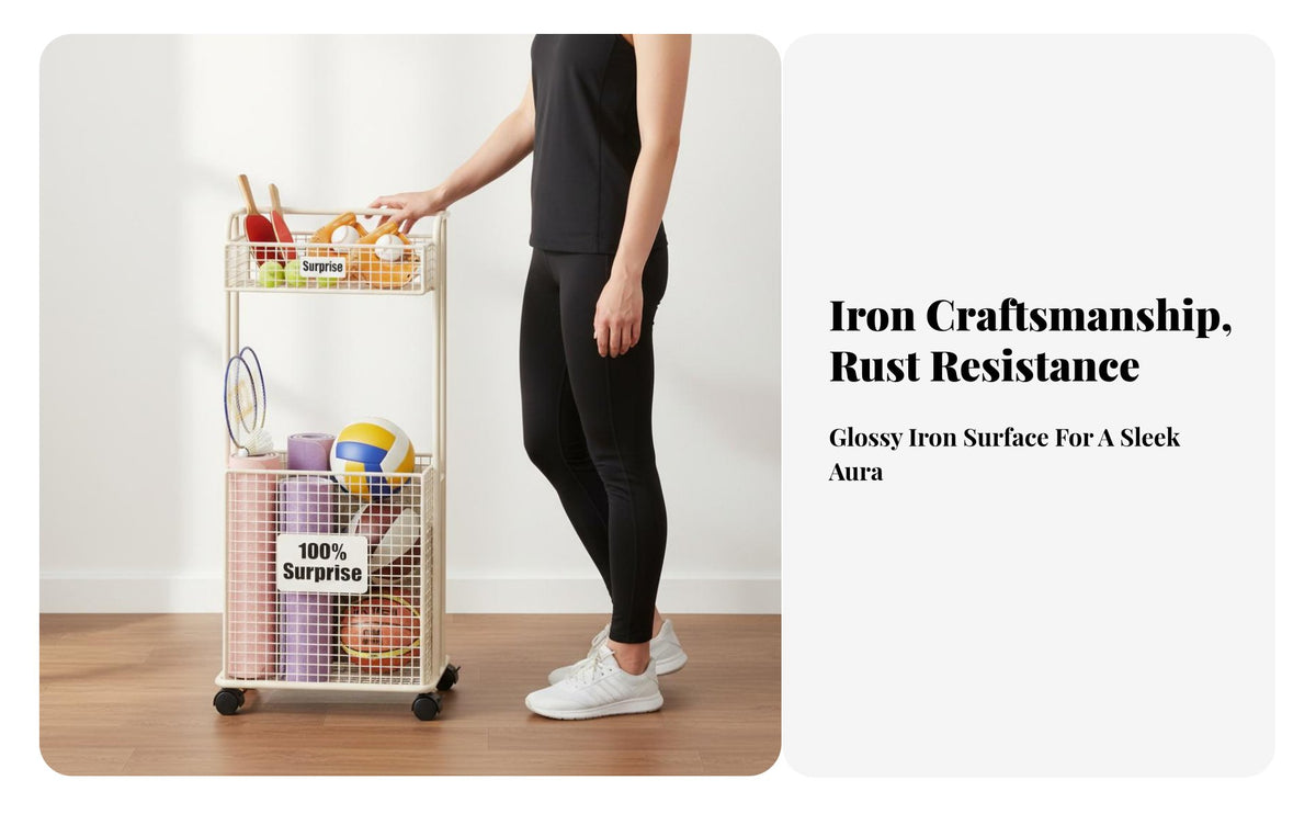 Large Capacity Exercise Mat Storage Rack Lockable Casters Exercise Mat Storage Cart Space-Saving Design Rolling Sports Equipment Rack Sturdy Iron Frame for Fitness Enthusiasts, Families, Garage, Living Room, Playroom