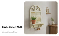 French Rural design aesthetic Faux aperture Planter Box Distressed Finish surface Decoration Louvered Shutters Home Decor Rustic Design for Interior Decorators, Apartment Dwellers, Patio, Balcony, Living Room, Entryway