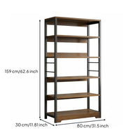 1 Piece 6-tier Bookshelf Bookcase Display Shelf Freestanding Storage Rack Metal and Wood Construction Suitable for Living Room Office Bedroom