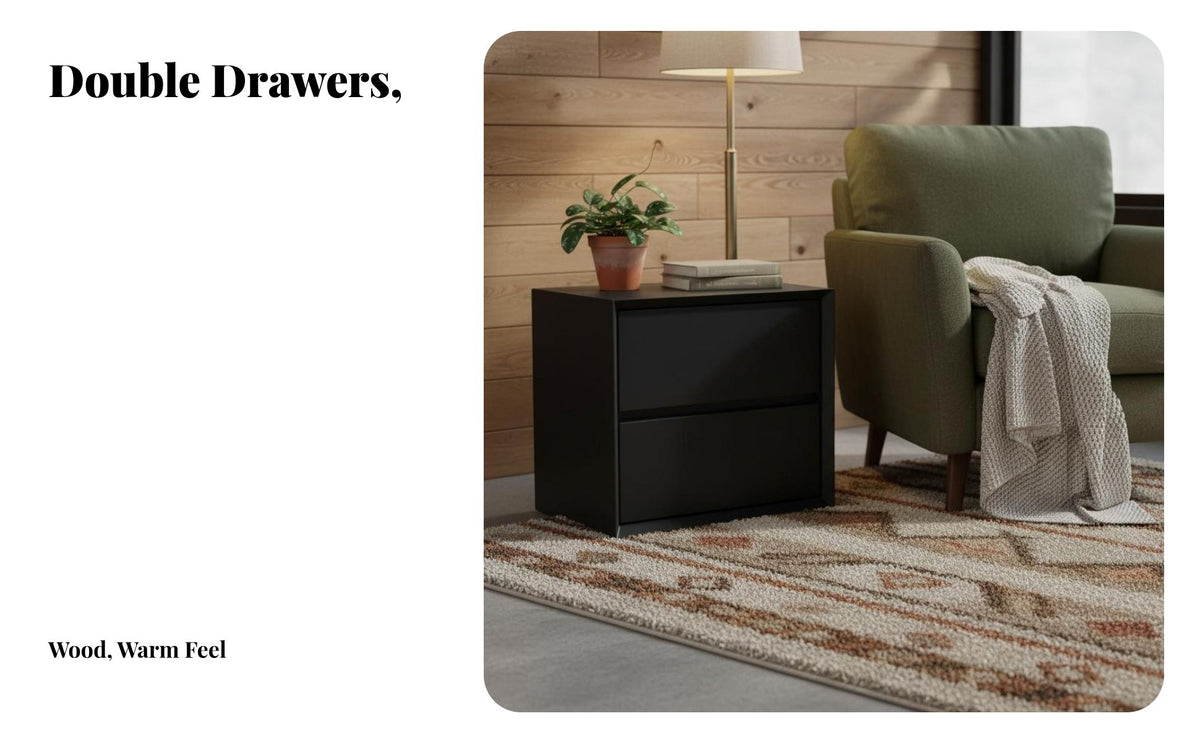 Modern Design Nightstand with Drawers Space-Saving 2-Drawer End Table Minimalist Design Bedroom Furniture Narrow Profile for Apartment Dwellers, Homeowners, Small Areas, Living Room, College Dorm, Entryway